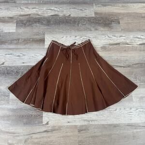 Vintage Brown Cotton Flare Skirt Contrast Stitch Boho Fairy Whimsygoth Y2K 4
